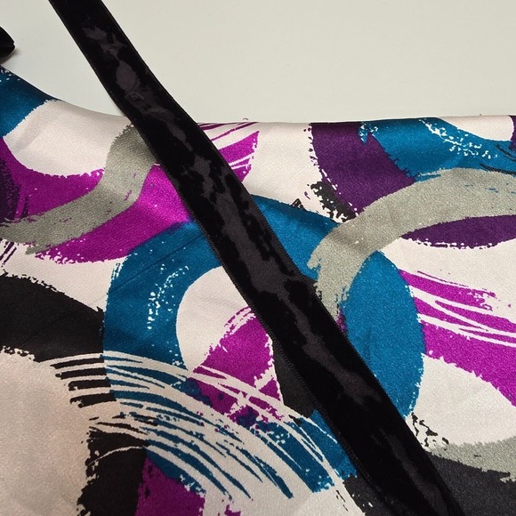 Sele Babydoll Top Womens Medium Colorful Satin Short Sleeve Tie Y2K - Picture 11 of 15